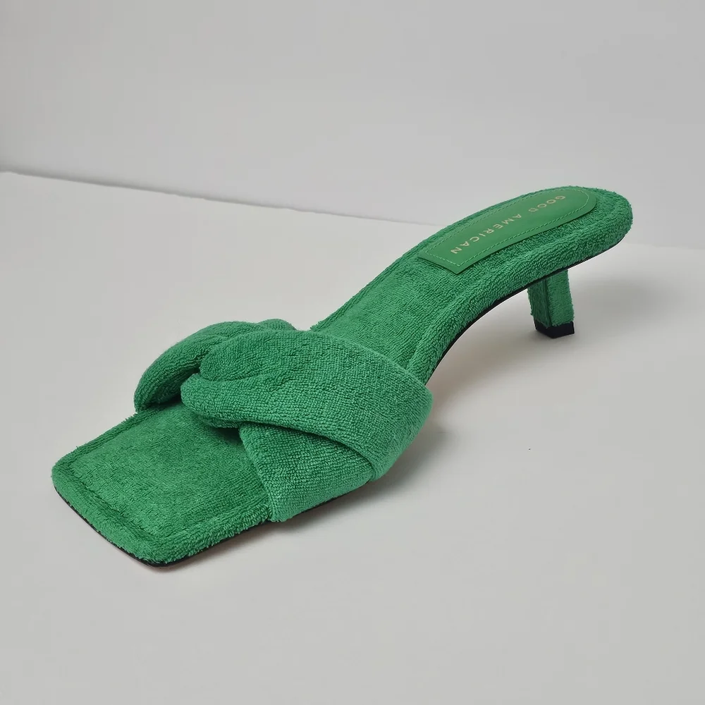 GOOD AMERICAN Terry Kickstand Low Heel Slide Sandals mules Size 9 - Picture 2 of 7